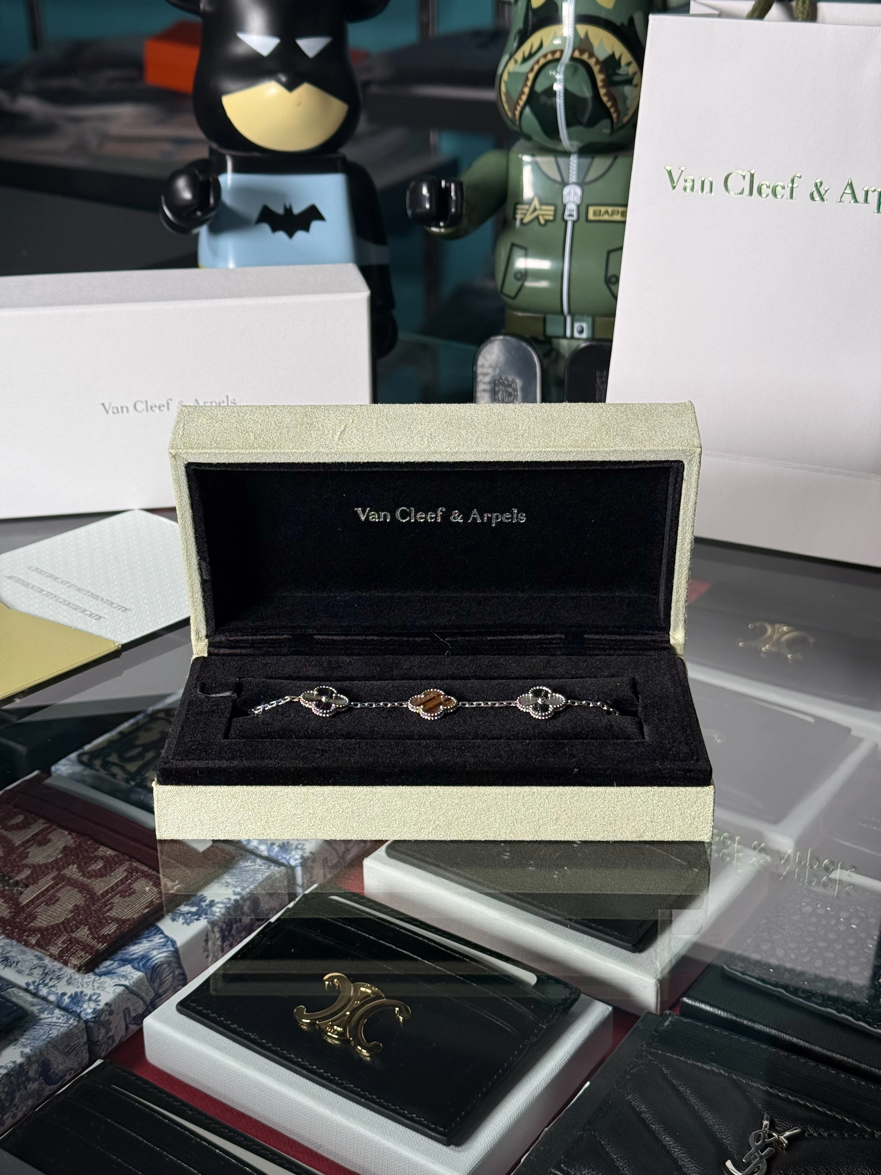 Gümüş Ahşap Taşlı Unisex Bileklik