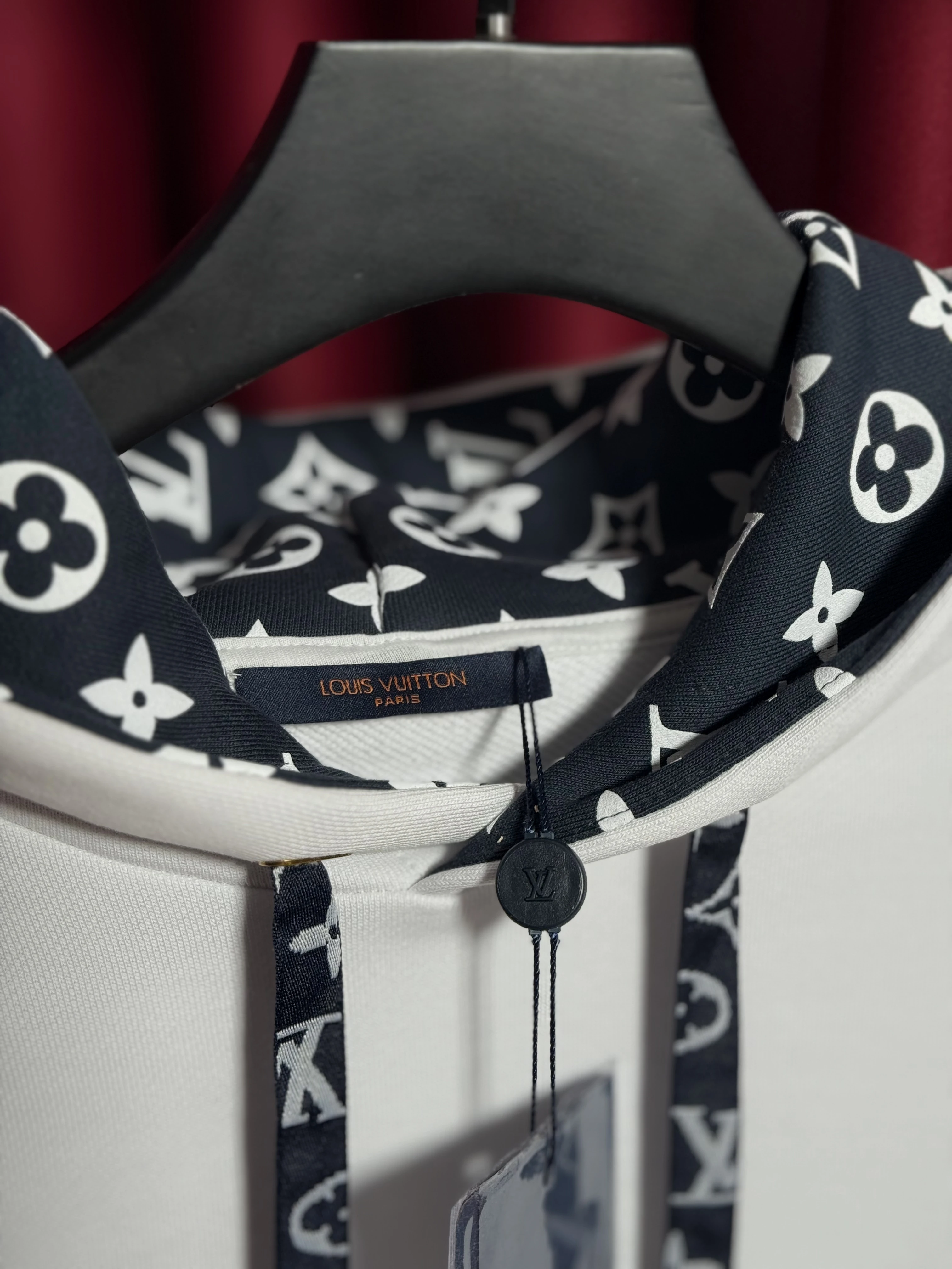 Monogram Desenli Beyaz Erkek Kapşonlu Sweatshirt