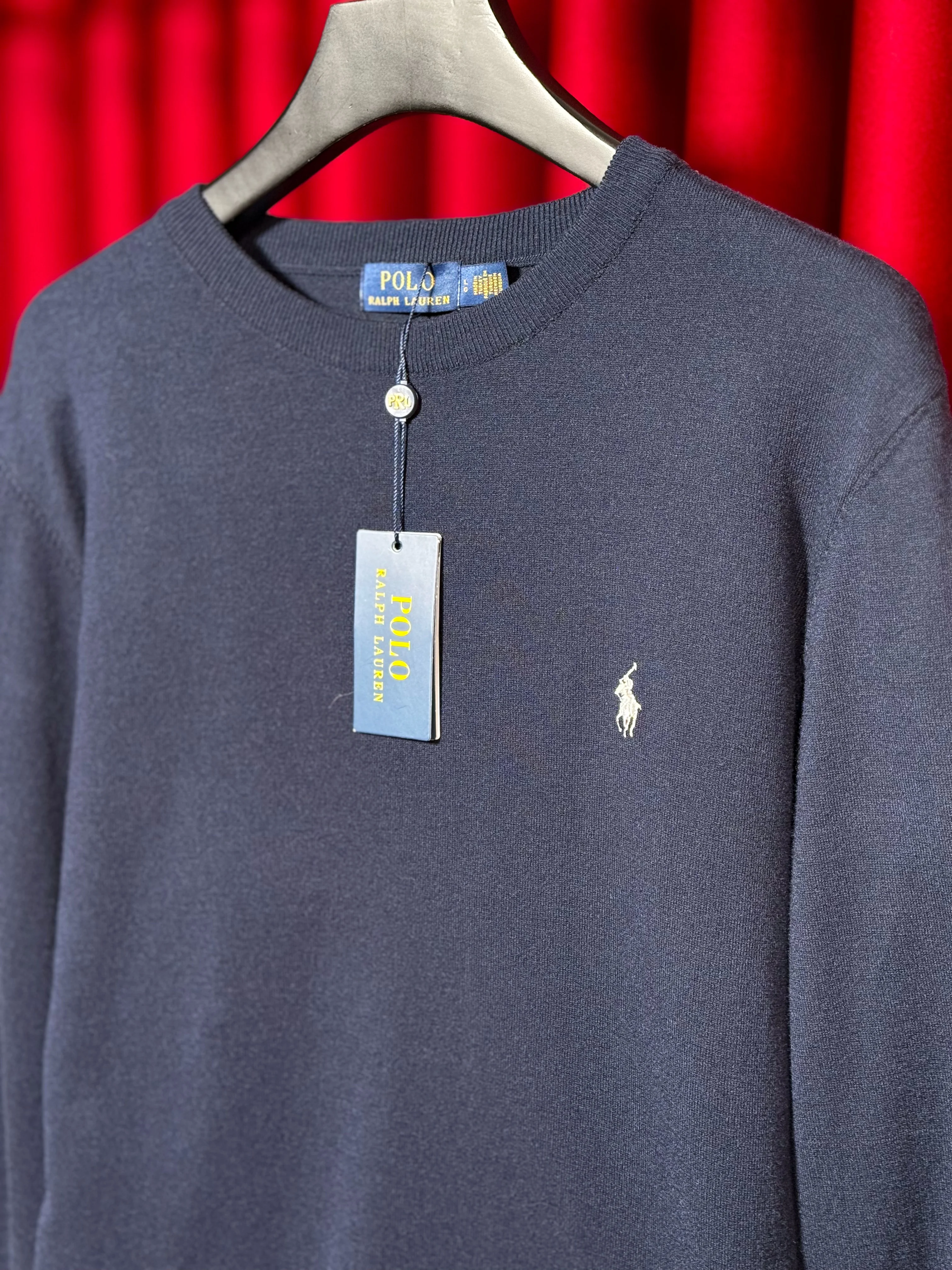 İthal Erkek Logo Detaylı Lacivert Triko Kazak