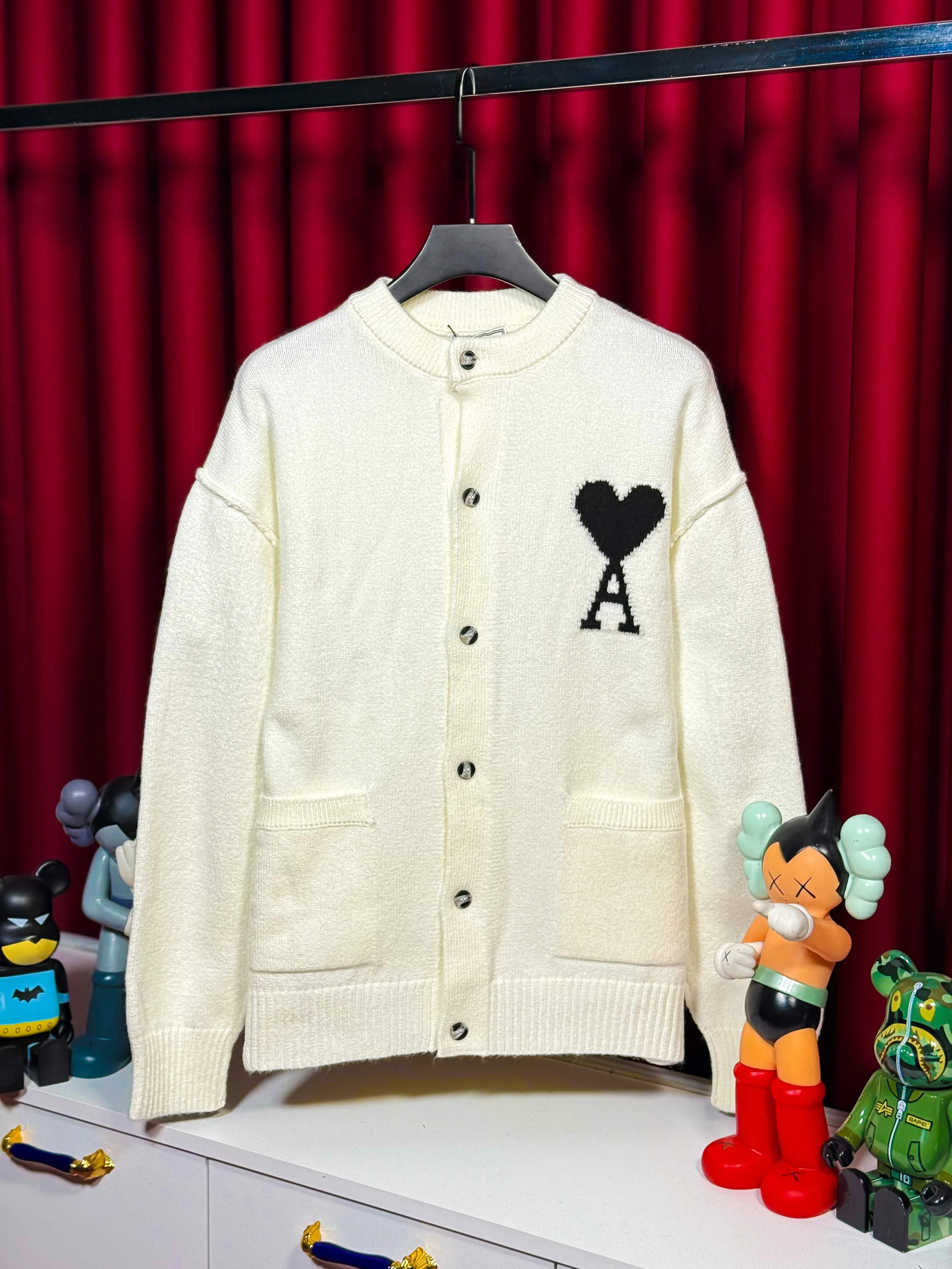 Erkek Açık Krem Oversize Hırka - A Patch Detaylı