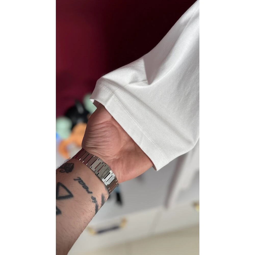 Mavi Detaylı Logo Baskılı Erkek T-shirt NW