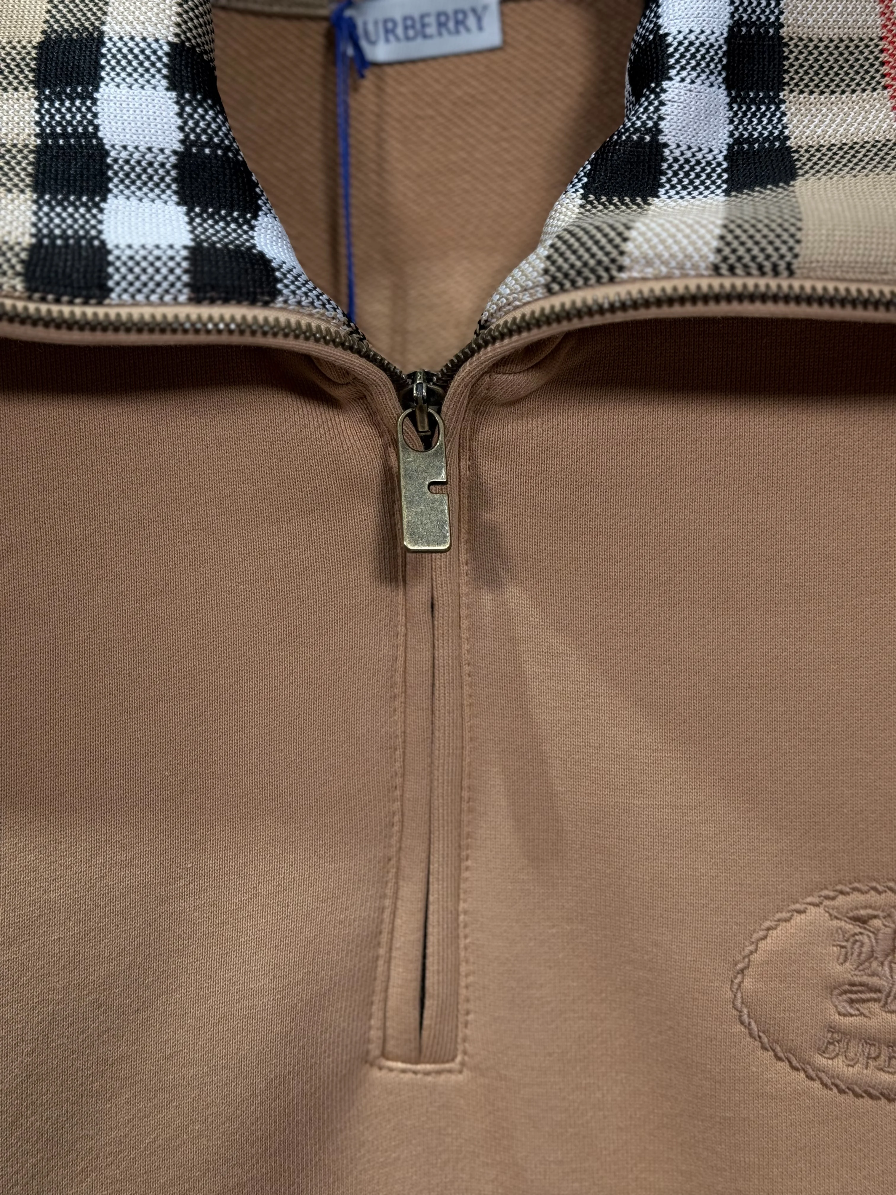 Ekose Desenli Yarım Fermuarlı Sweatshirt