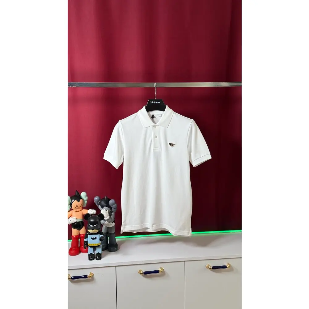 Prada Altın Logo Detaylı Erkek Beyaz Polo T-shirt NW Fiyatla