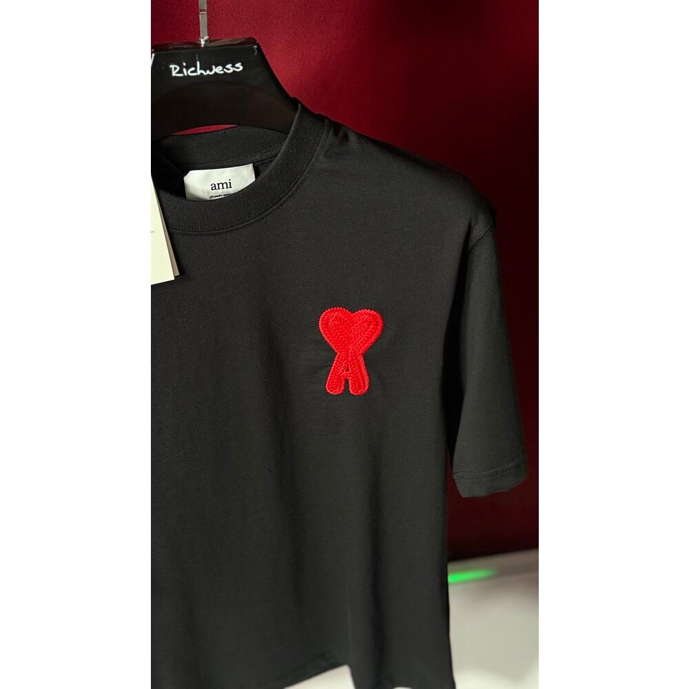 Kalp Logo Nakış İşlemeli Oversize Siyah Erkek T-shirt NW