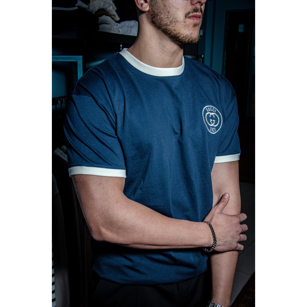 1921 Nakış Logo Detaylı Mavi Erkek T-shirt NW
