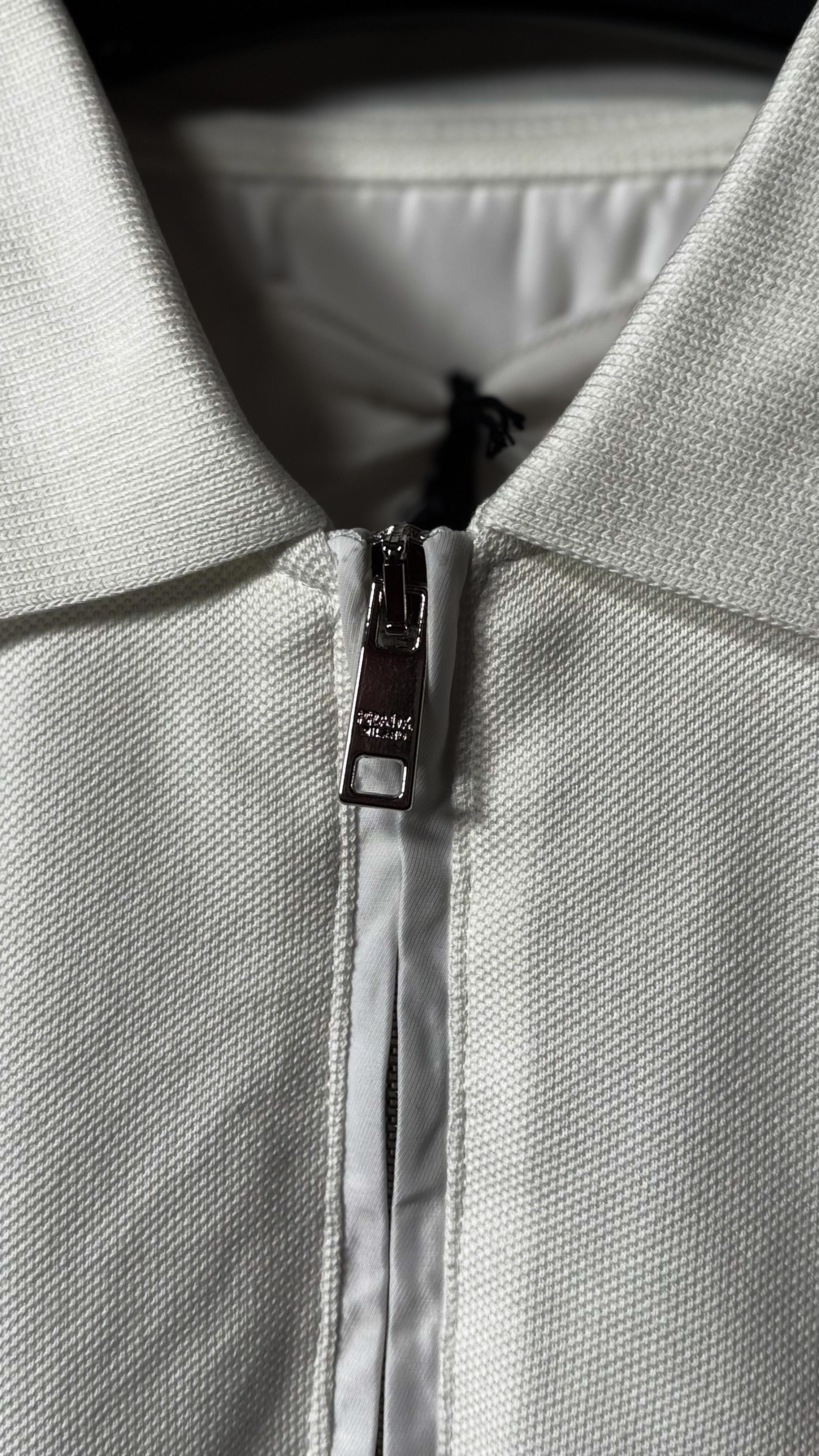 Yarım Fermuarlı Beyaz Erkek Polo T-shirt