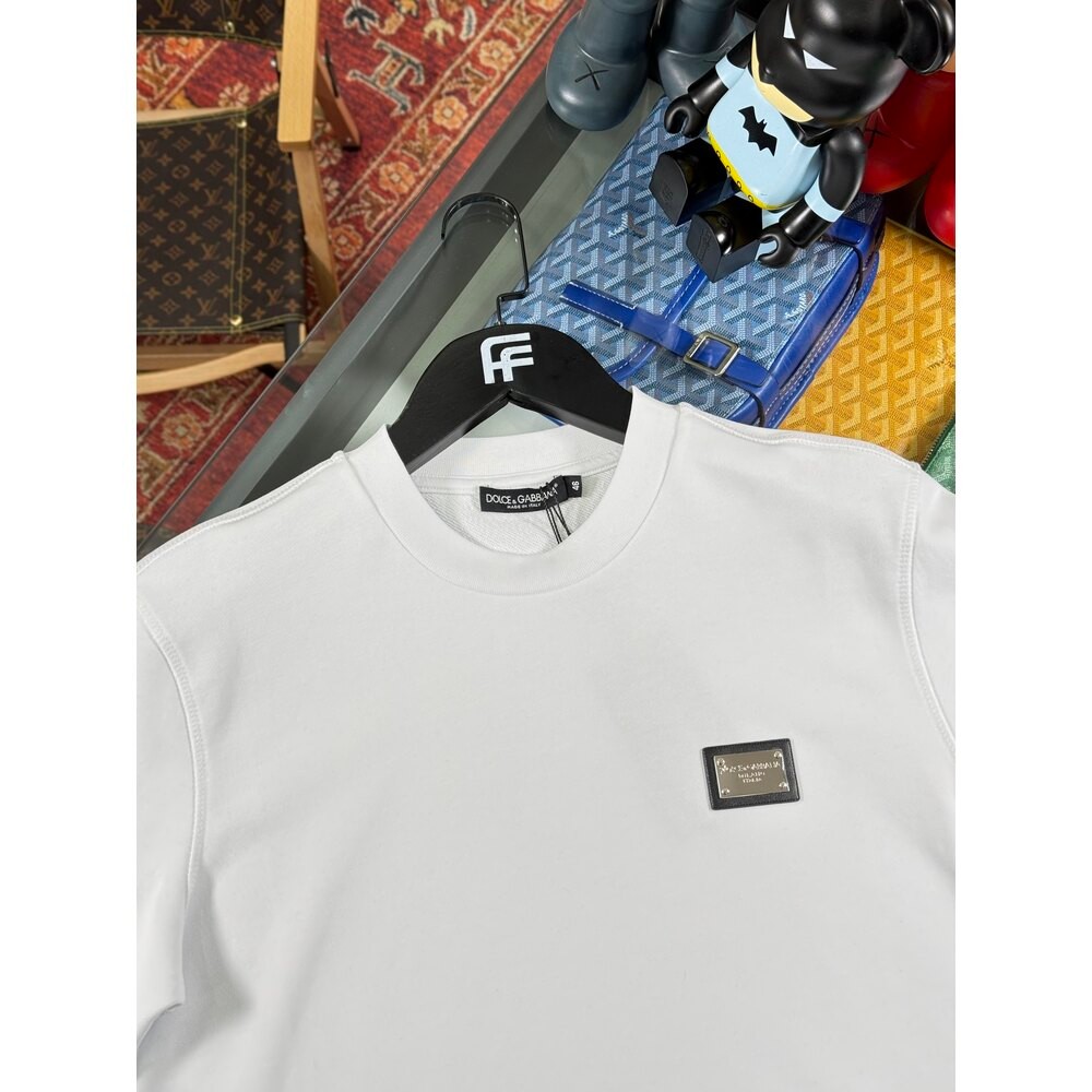 Metal Plaka Logolu Erkek Beyaz Sweatshirt