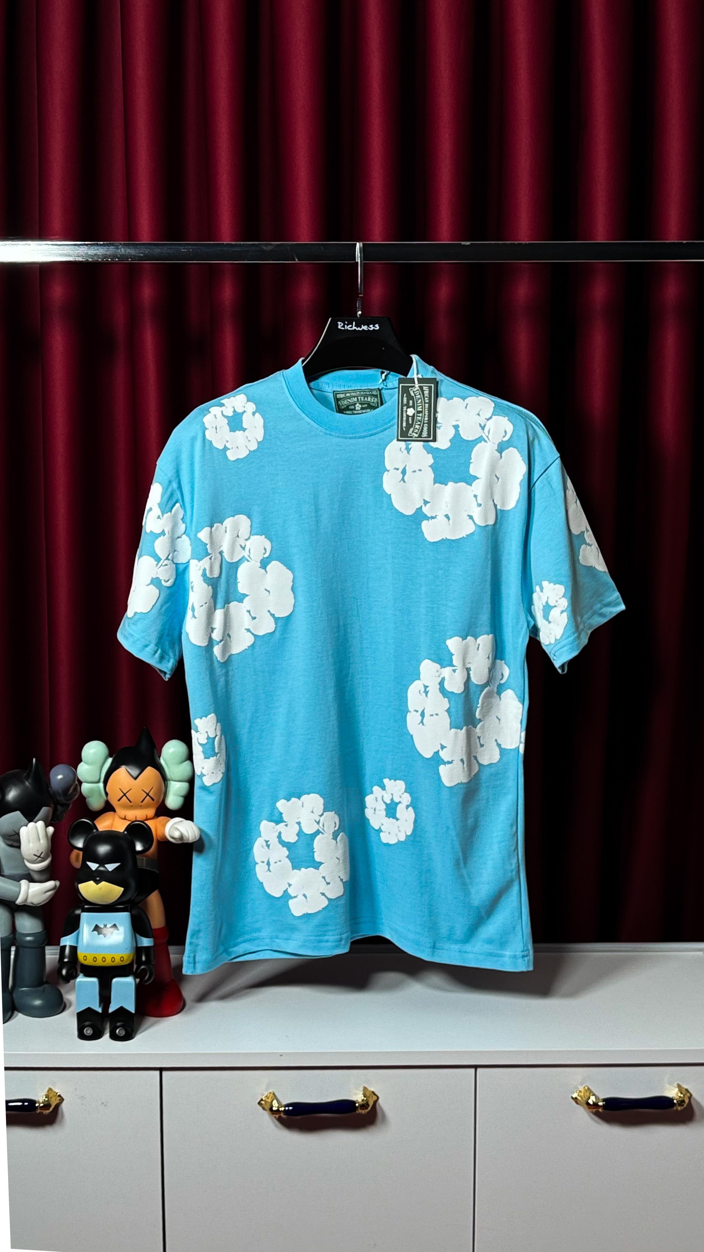 Oversize Baskı Detaylı Mavi Erkek T-shirt