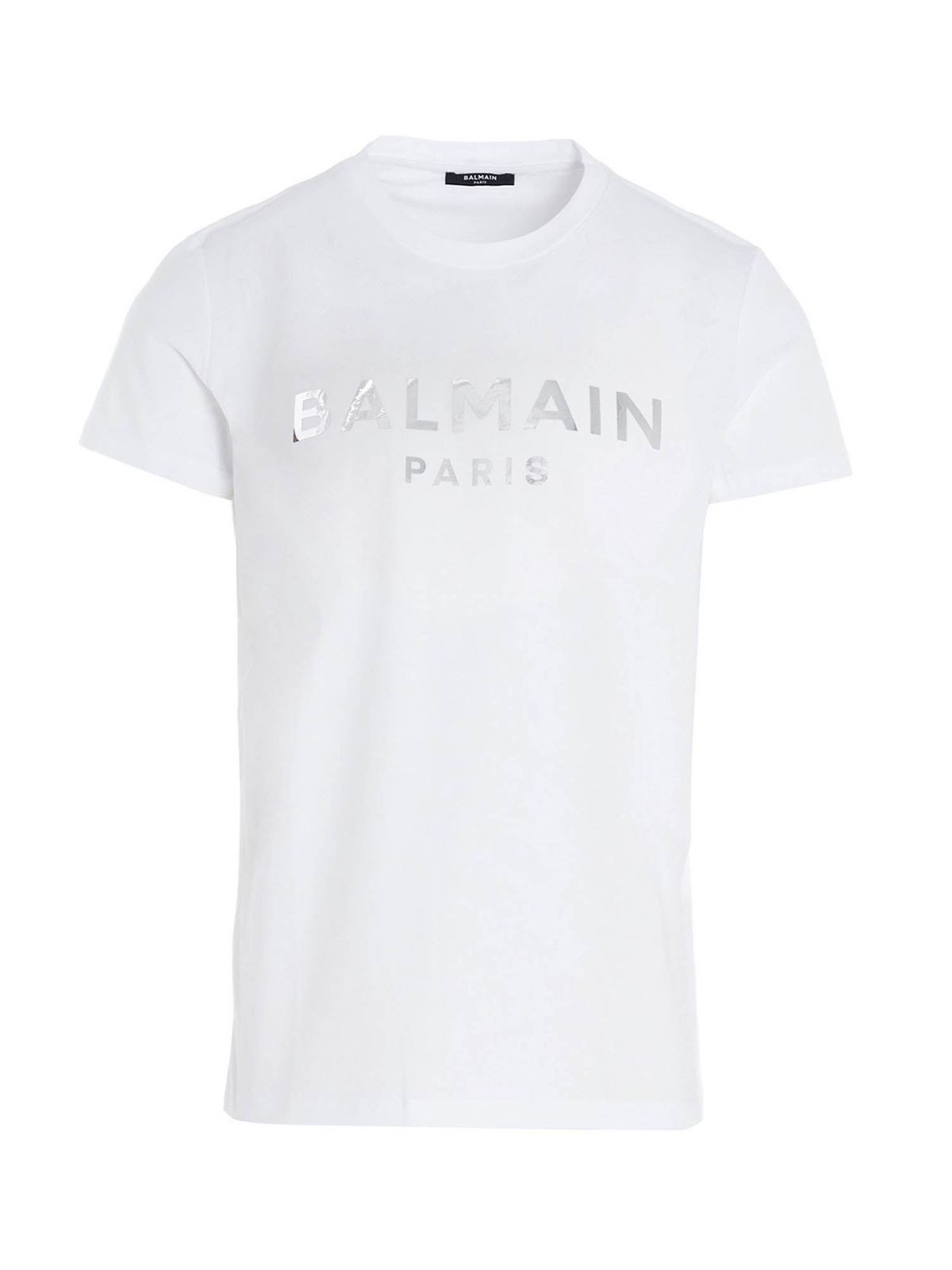 Balmain Silver Logo Print Cotton Tee