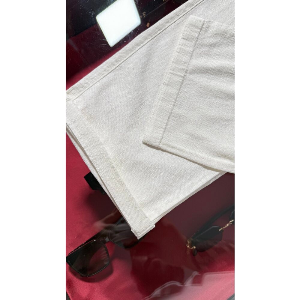 Baggy Kalıp Beyaz Keten Pantalon