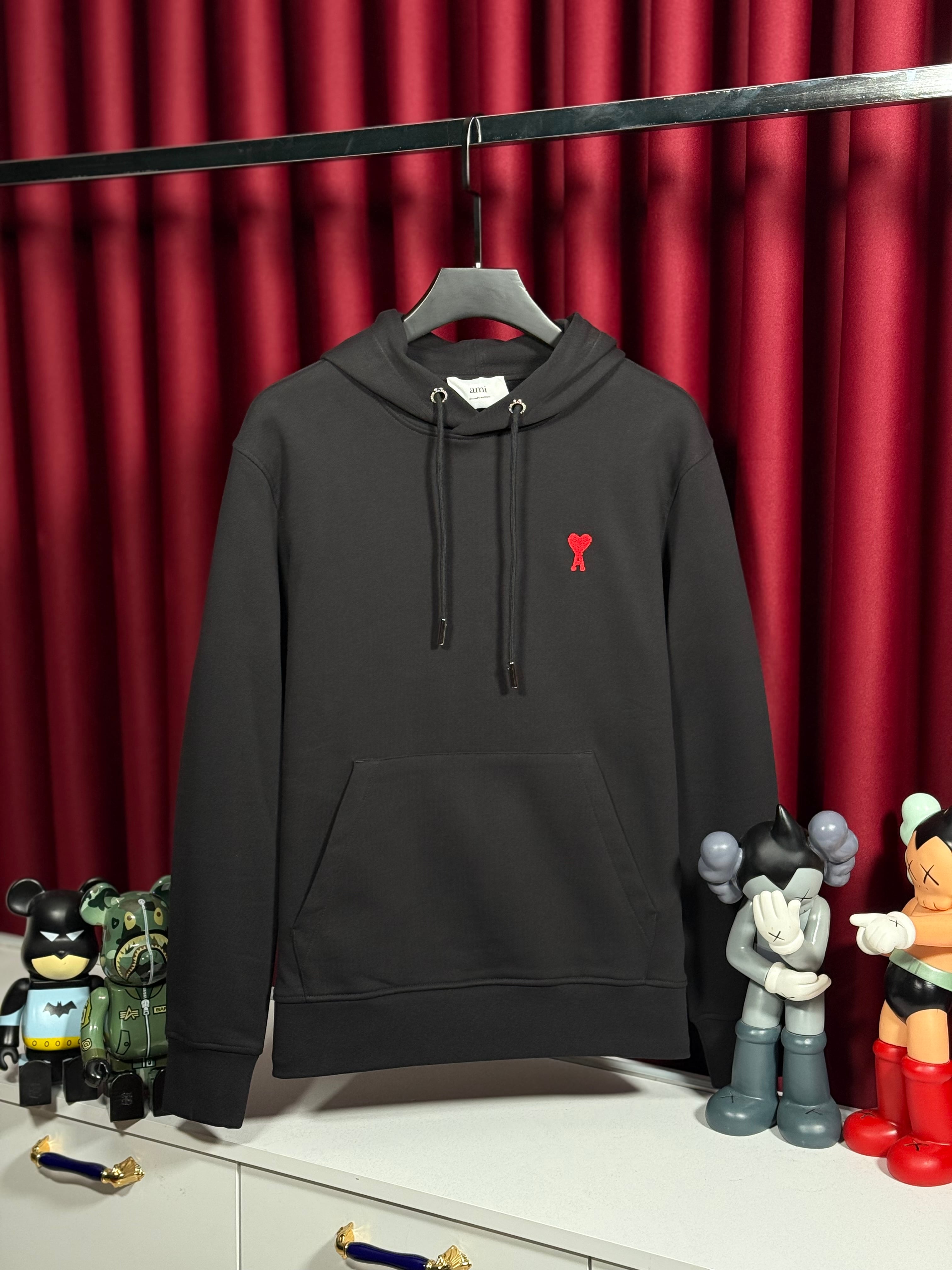 Kalp Logo Detaylı Siyah Erkek Kapşonlu Sweatshirt