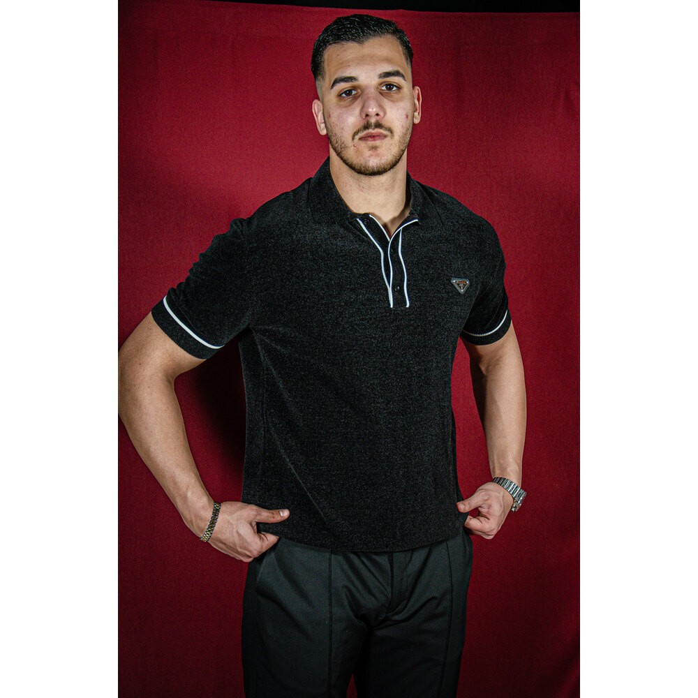 Kadife Siyah Erkek Polo Yaka T-shirt
