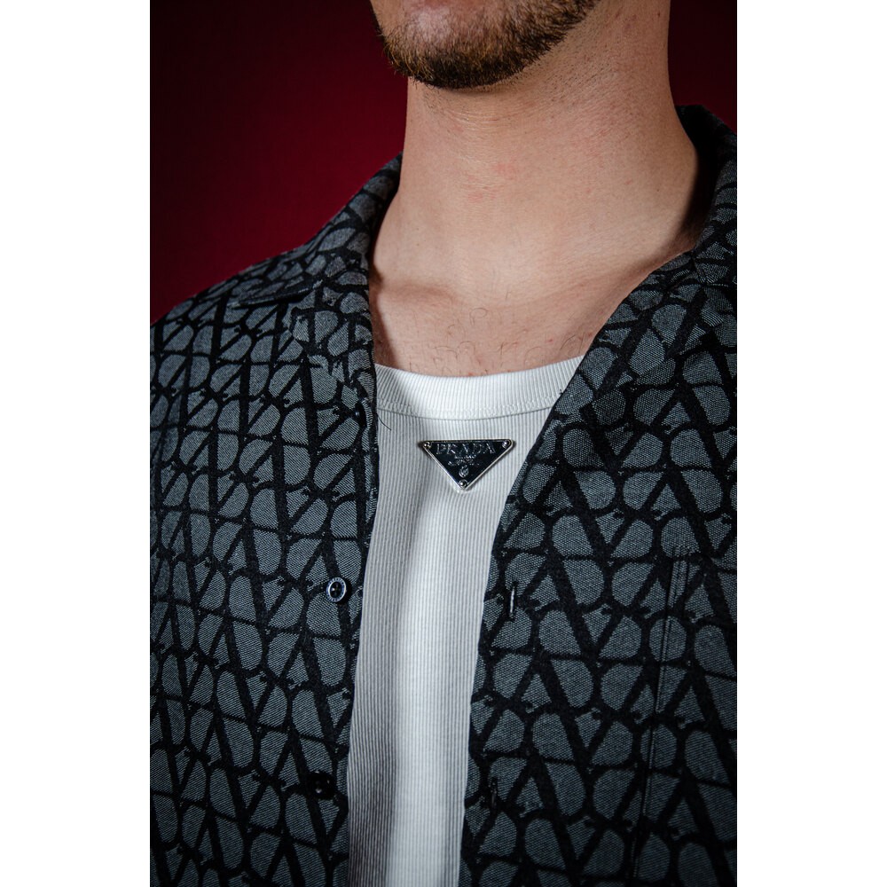 Monogram Detaylı Yarım Kollu Erkek Gömlek
