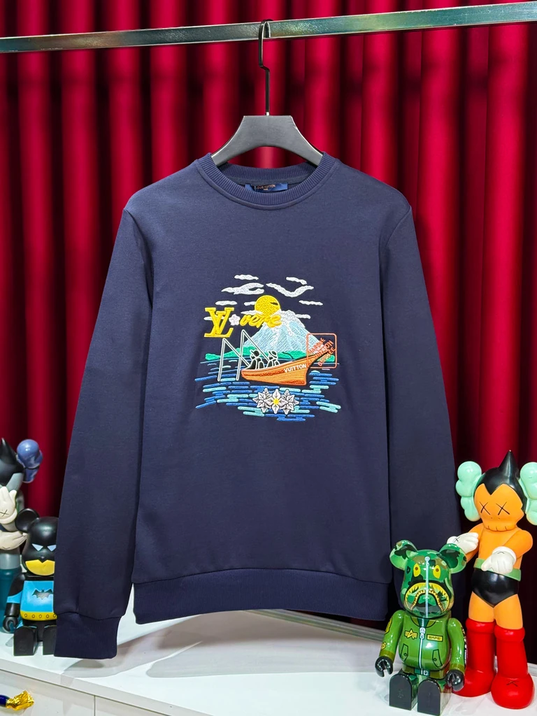 LV Nakış İşlemeli Lacivert Erkek Sweatshirt