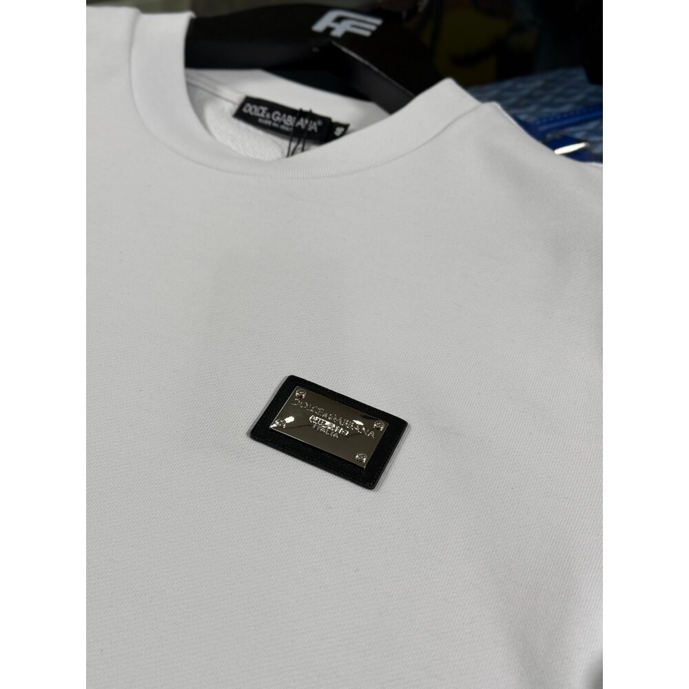 Metal Plaka Logolu Erkek Beyaz Sweatshirt