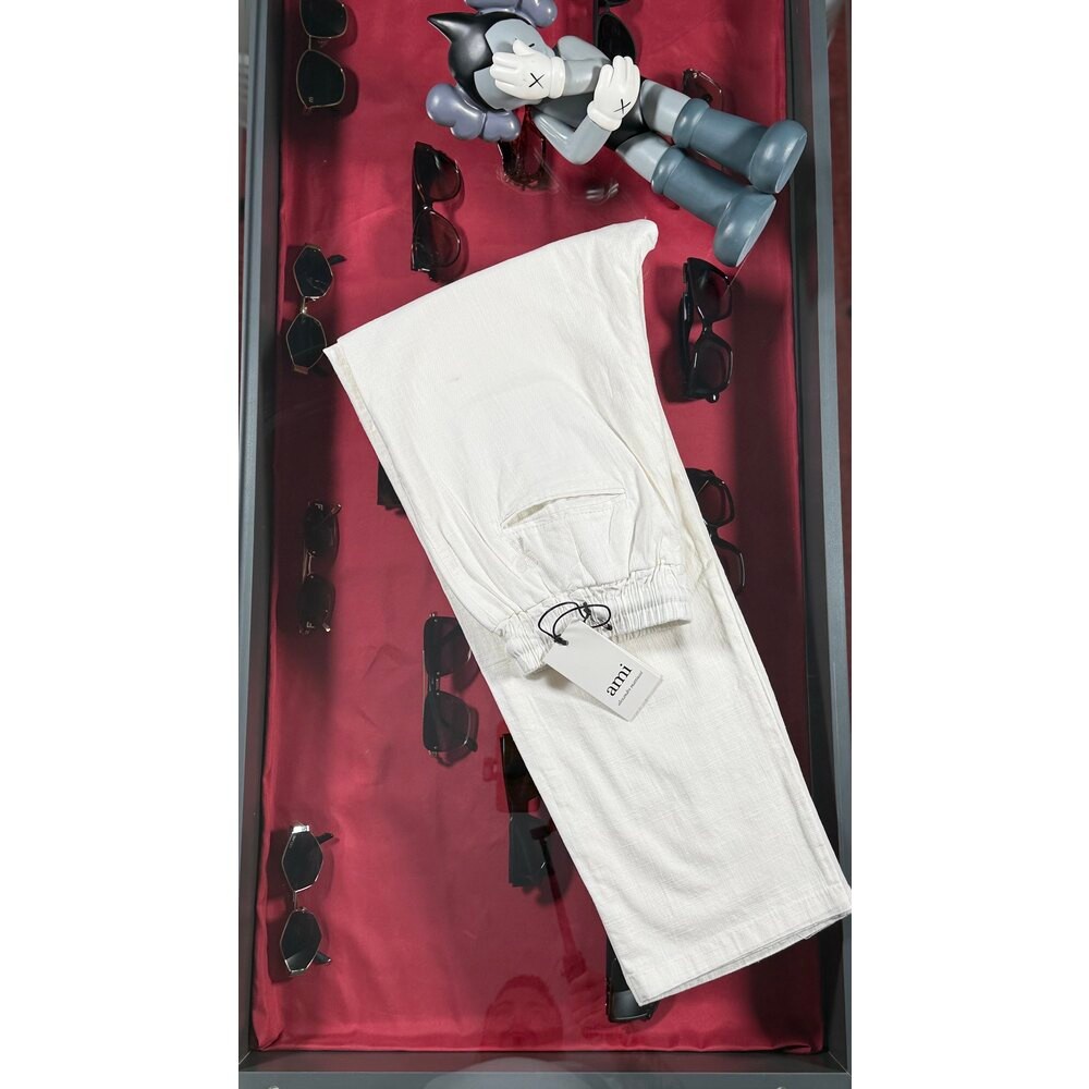 Baggy Kalıp Beyaz Keten Pantalon