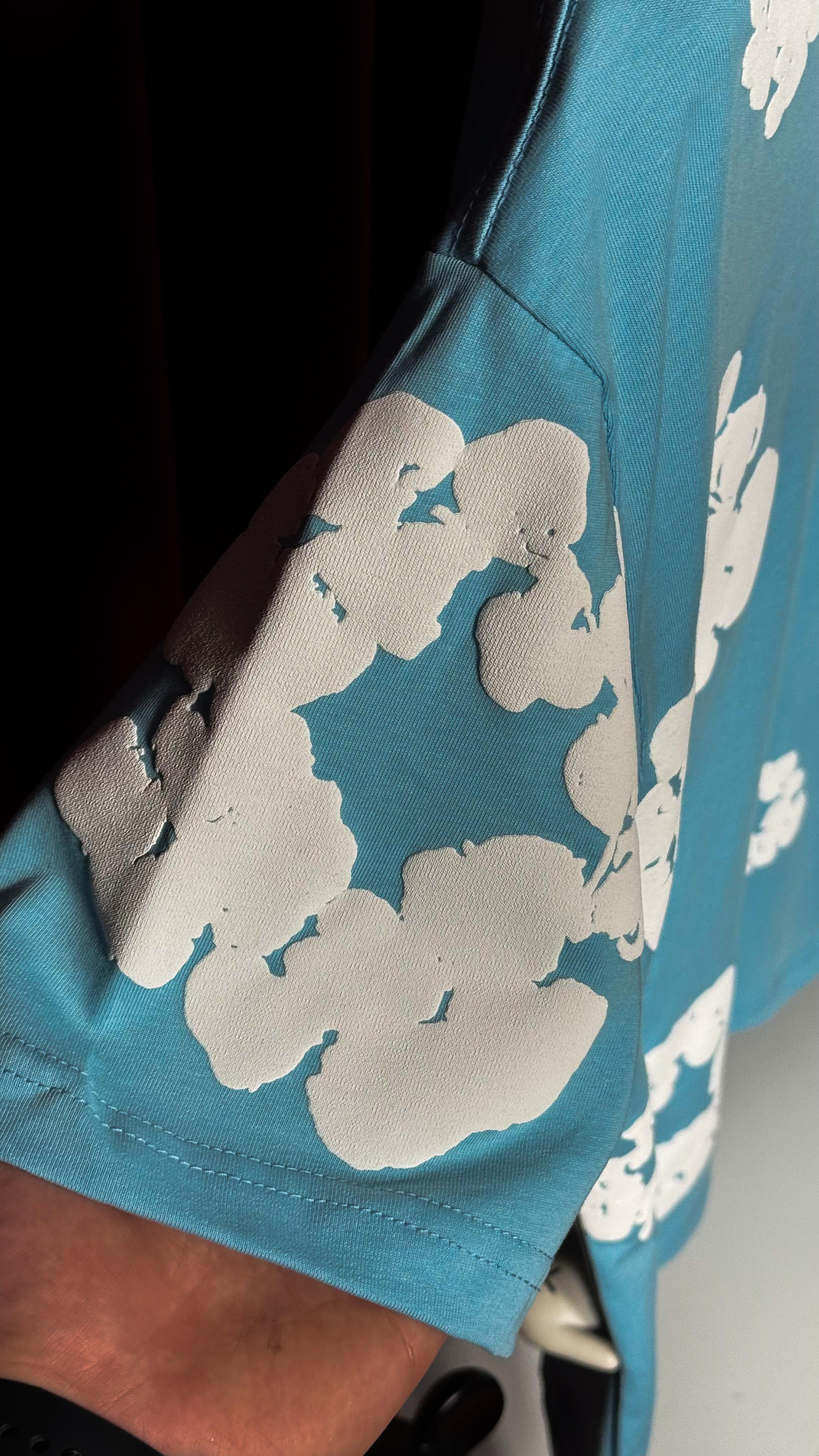 Oversize Baskı Detaylı Mavi Erkek T-shirt