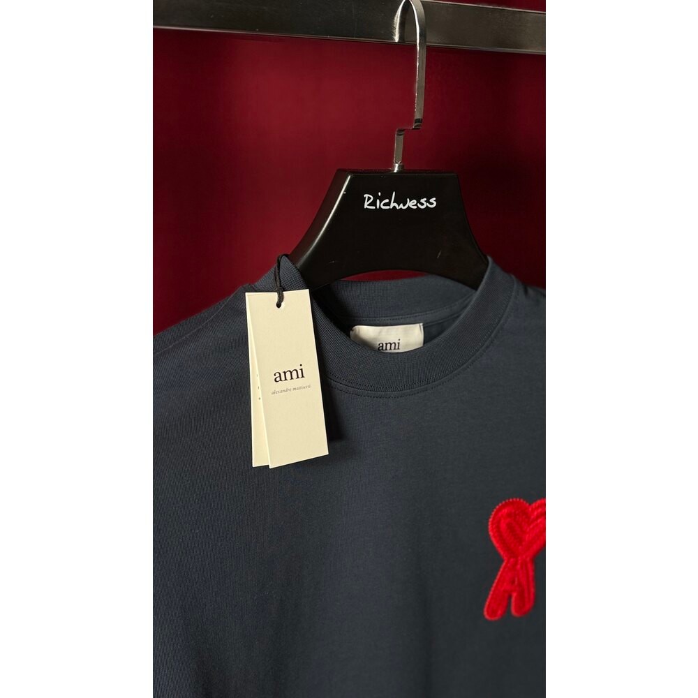 Kalp Logo Nakış İşlemeli Oversize Lacivert Erkek T-shirt NW