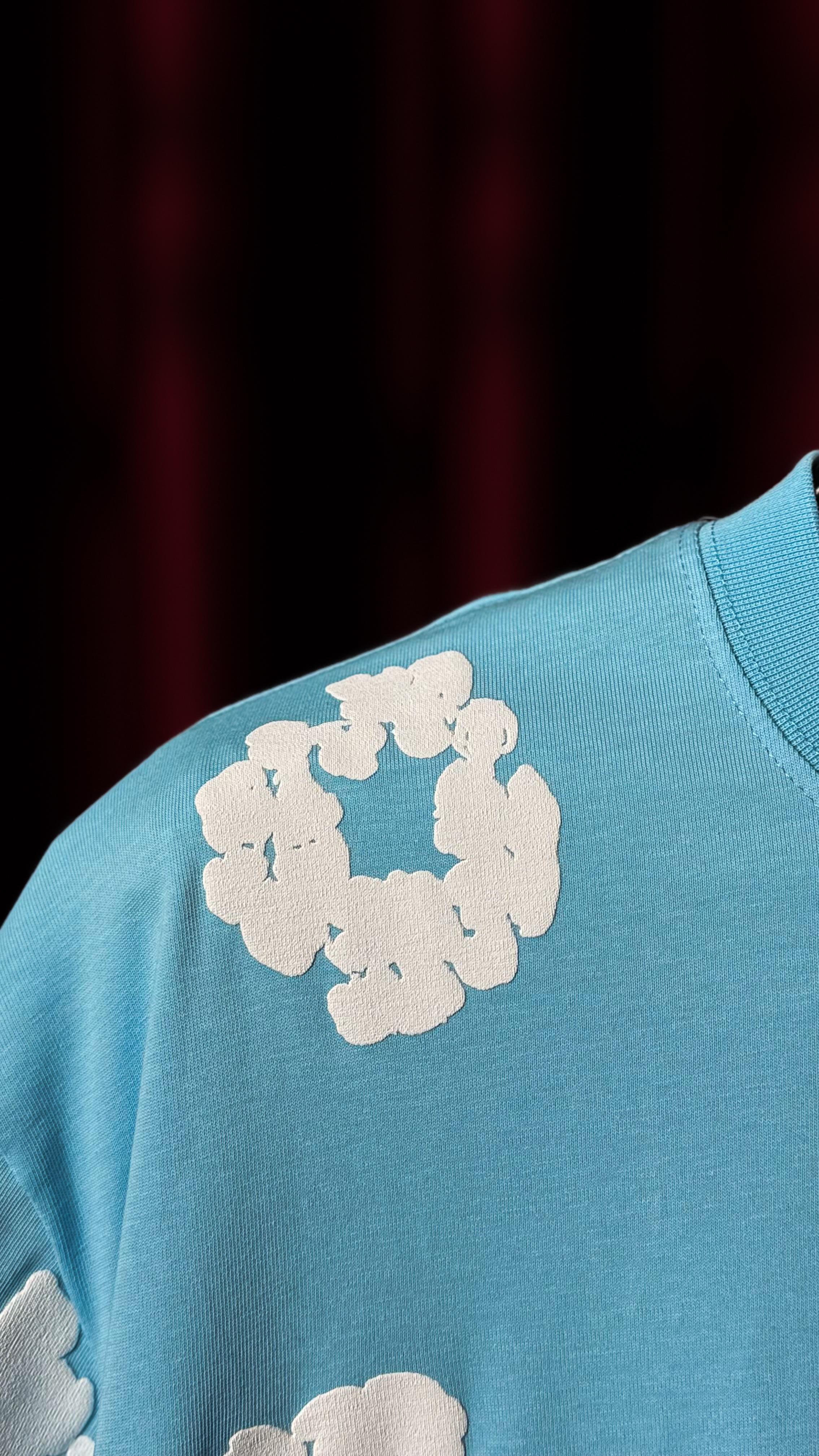 Oversize Baskı Detaylı Mavi Erkek T-shirt