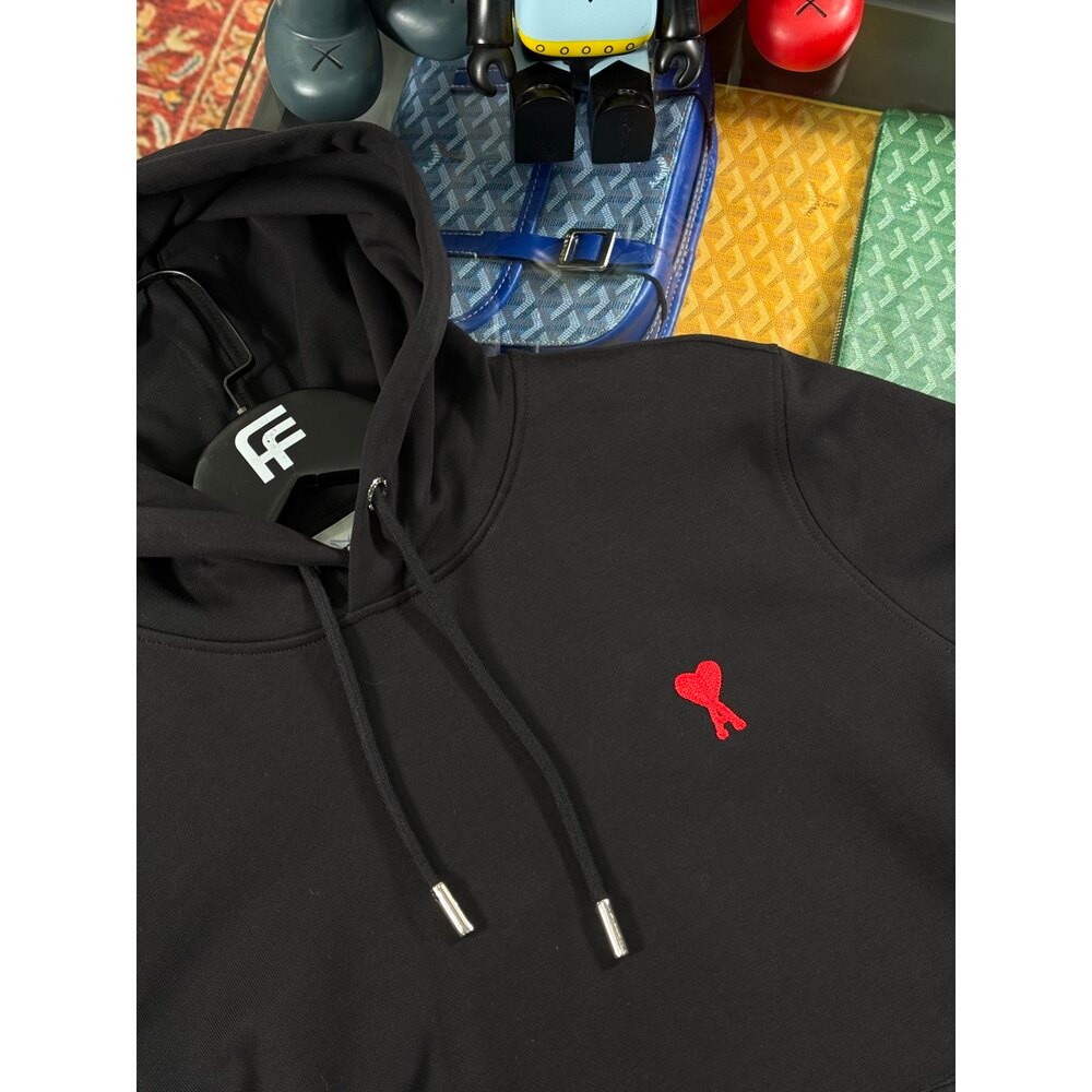 Kalp Logo Detaylı Siyah Erkek Kapşonlu Sweatshirt