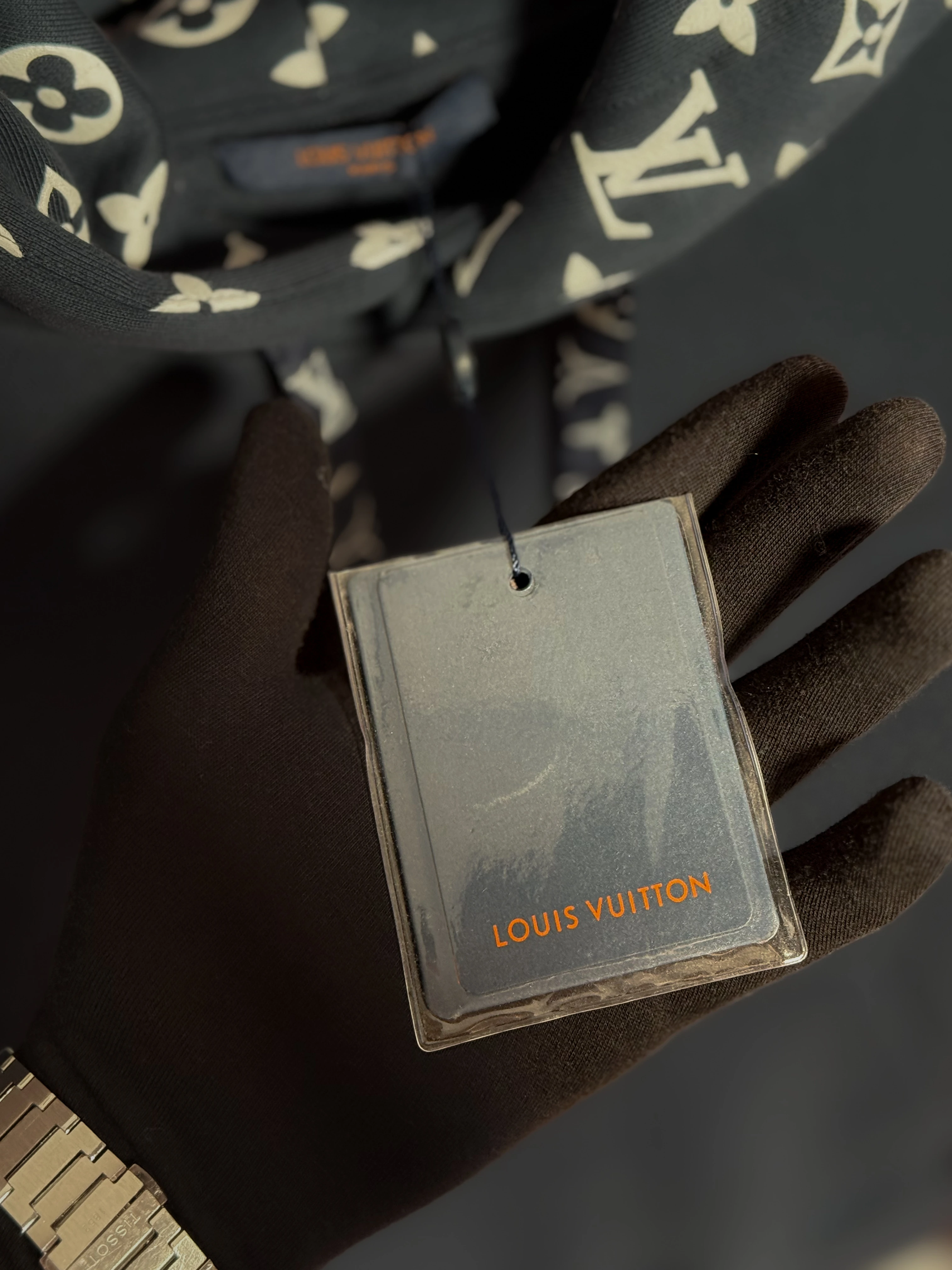 Monogram Desenli Lacivert Erkek Kapşonlu Sweatshirt