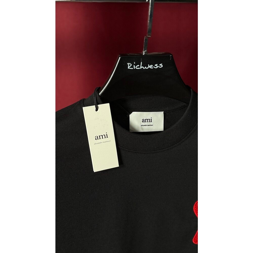 Kalp Logo Nakış İşlemeli Oversize Siyah Erkek T-shirt NW