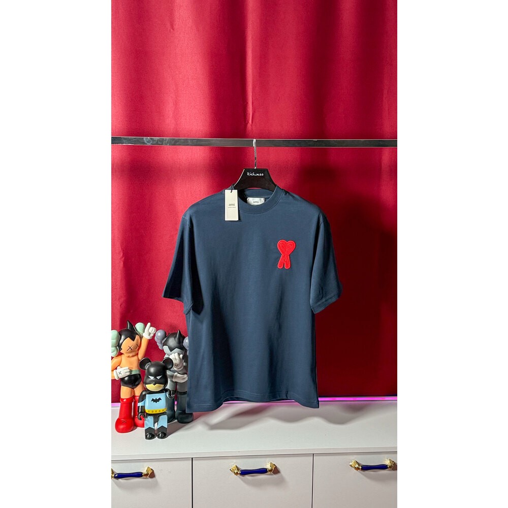 Kalp Logo Nakış İşlemeli Oversize Lacivert Erkek T-shirt NW