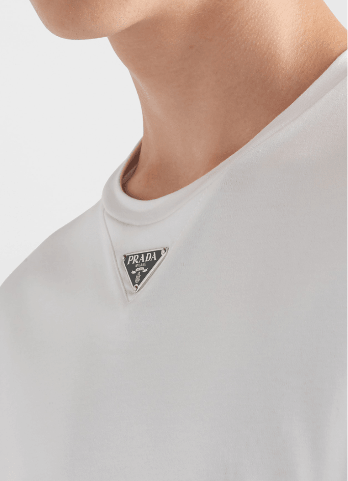 Göğüs Metal Logo Detaylı Erkek Beyaz T-shirt NW