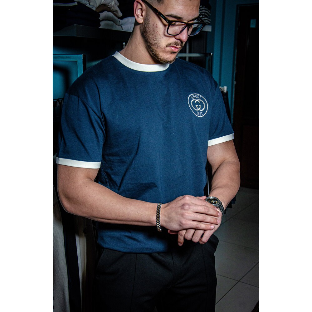 1921 Nakış Logo Detaylı Mavi Erkek T-shirt NW