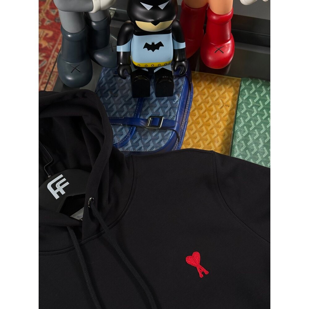 Kalp Logo Detaylı Siyah Erkek Kapşonlu Sweatshirt