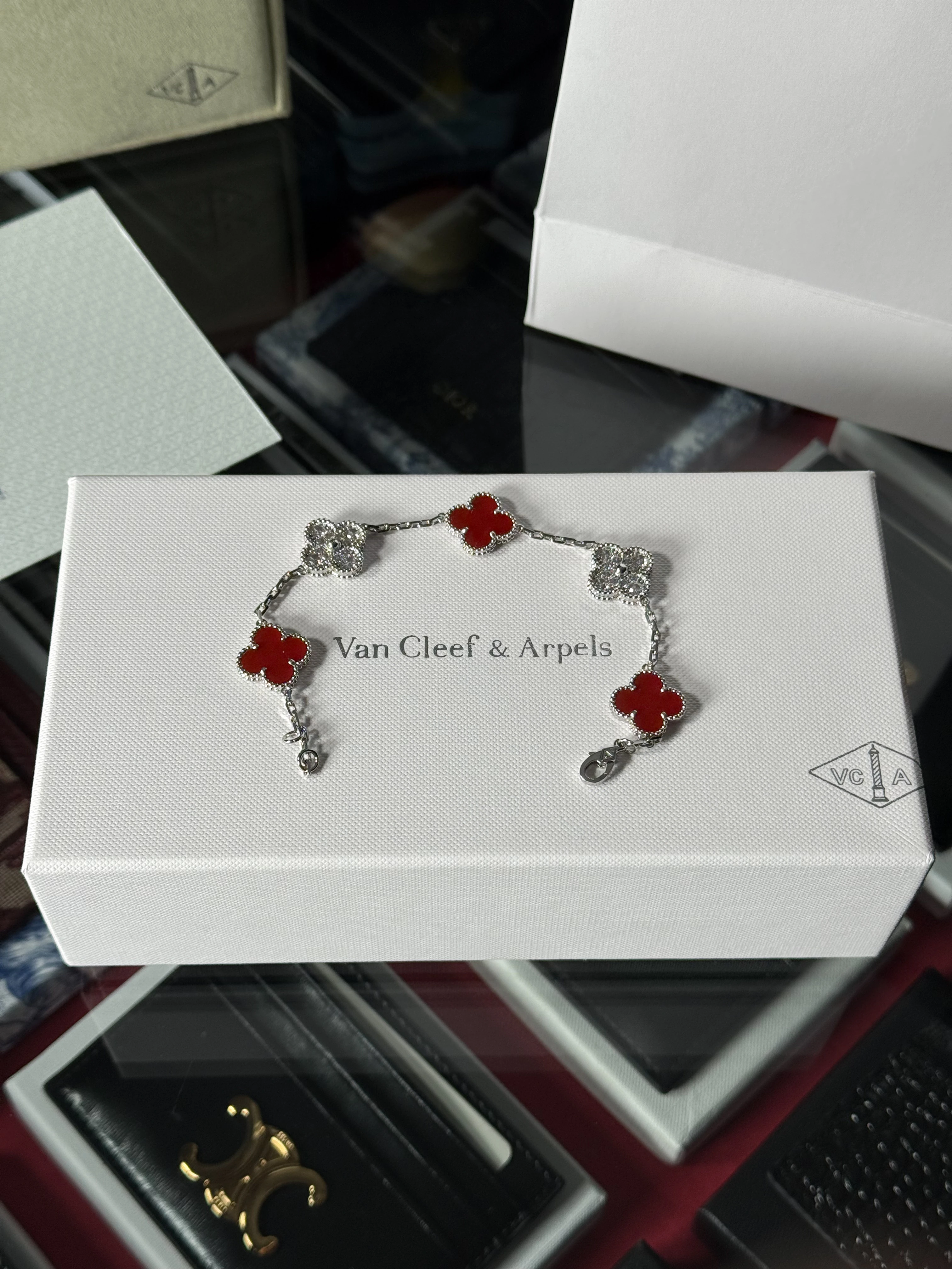 Gümüş Bordo Taşlı Unisex Bileklik