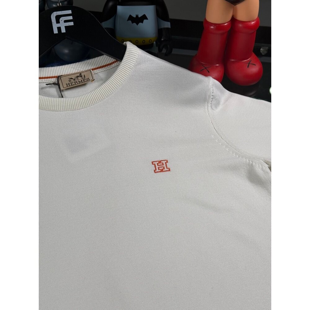 Turuncu Nakış Logo Detaylı Erkek Triko Kazak