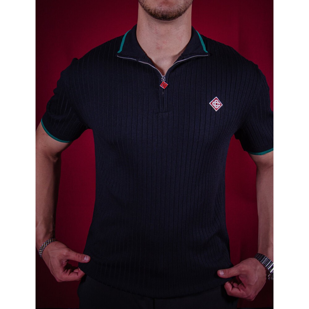 Amblem Logo Yarım Fermuarlı Erkek Polo T-shirt