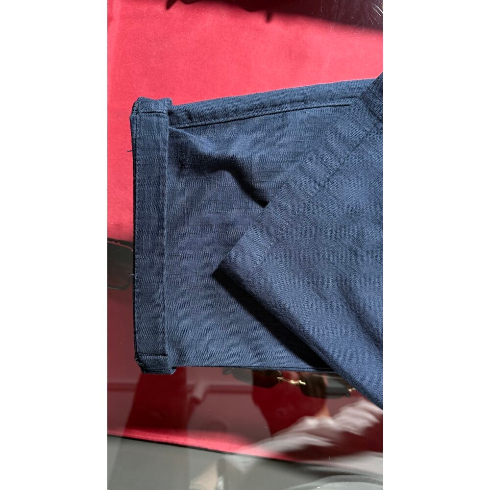 Lacivert Baggy Kalıp Keten Pantalon