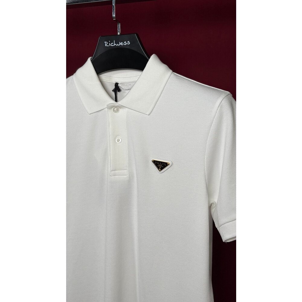 Altın Logo Detaylı Erkek Beyaz Polo T-shirt NW