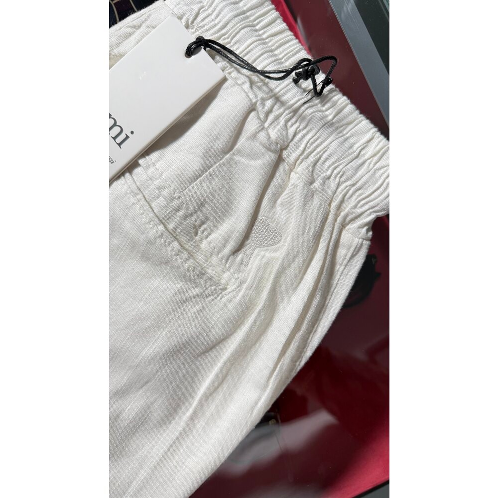 Baggy Kalıp Beyaz Keten Pantalon