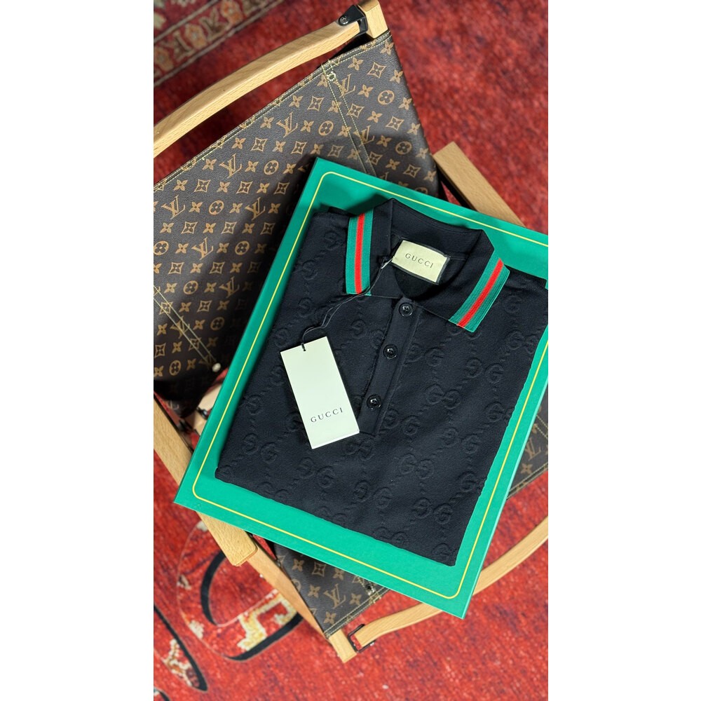 Monogram Nakış Detaylı Siyah Polo T-shirt NW