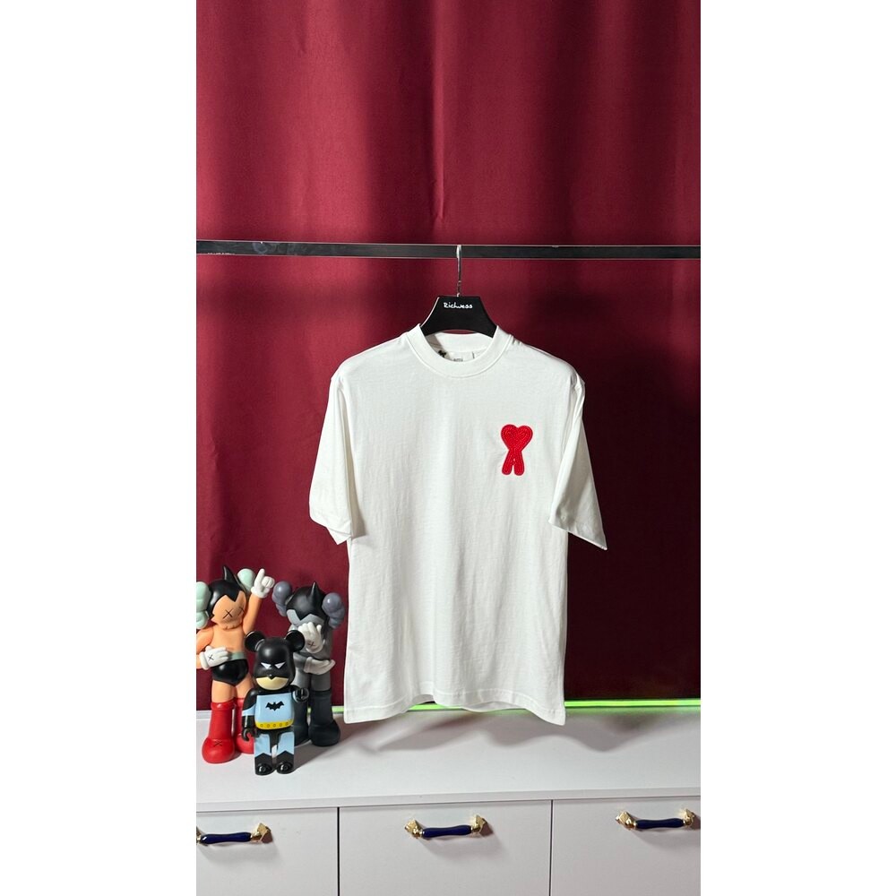 Kalp Logo Nakış İşlemeli Oversize Beyaz Erkek T-shirt NW