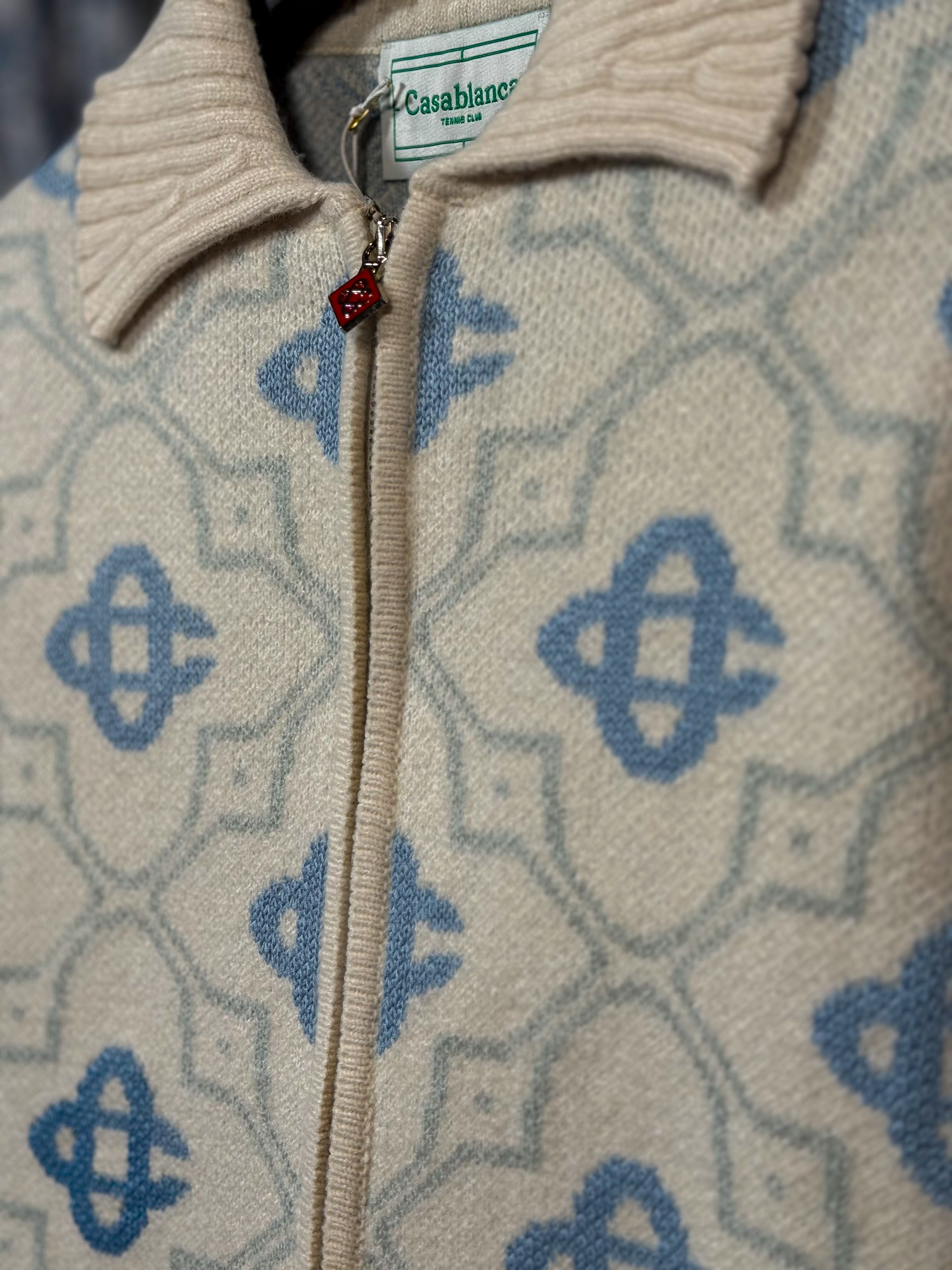 Tam Fermuarlı Monogram Desenli Erkek Triko Hırka