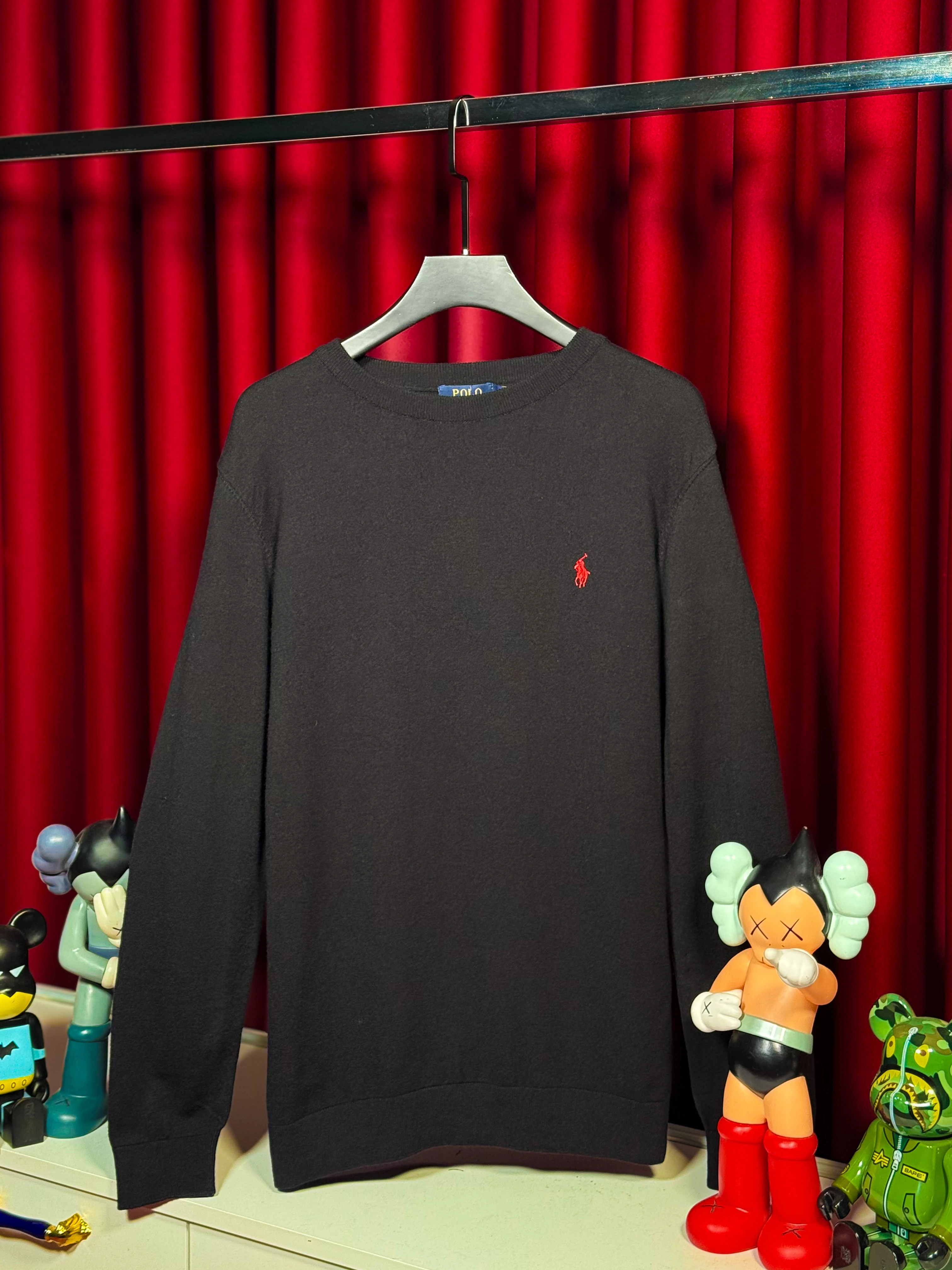 İthal Erkek Logo Detaylı Siyah Triko Kazak