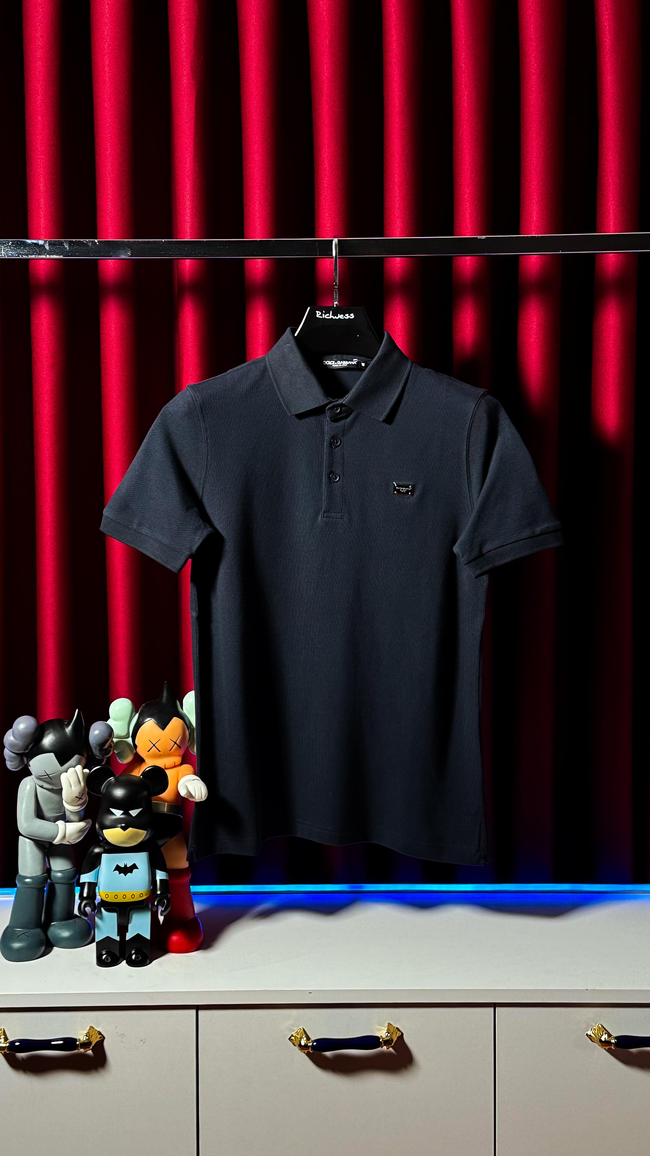 Metal Plaka Logo Detaylı Lacivert Erkek Polo T-shirt