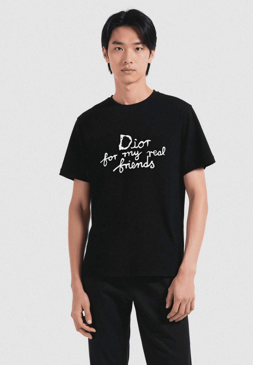 Nakış Yazı Detaylı Siyah Erkek T-shirt NW