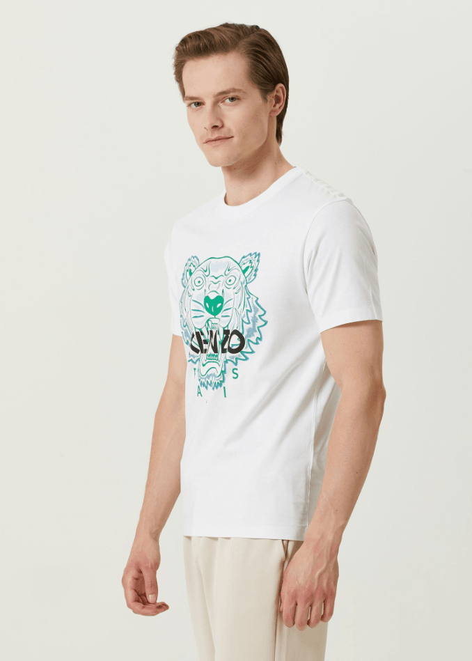 Kaplan Logo Detaylı Beyaz Erkek T-shirt NW