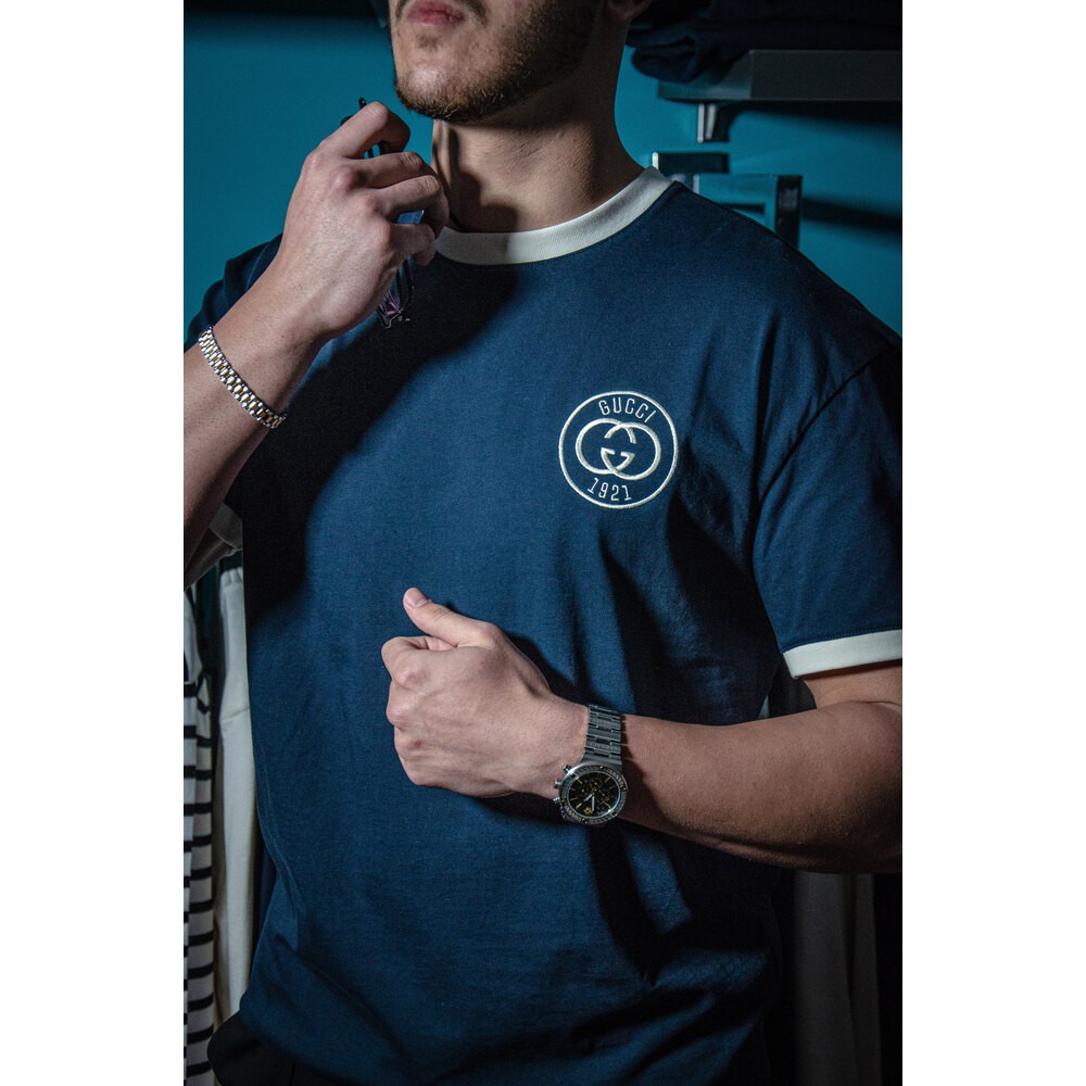 1921 Nakış Logo Detaylı Mavi Erkek T-shirt NW