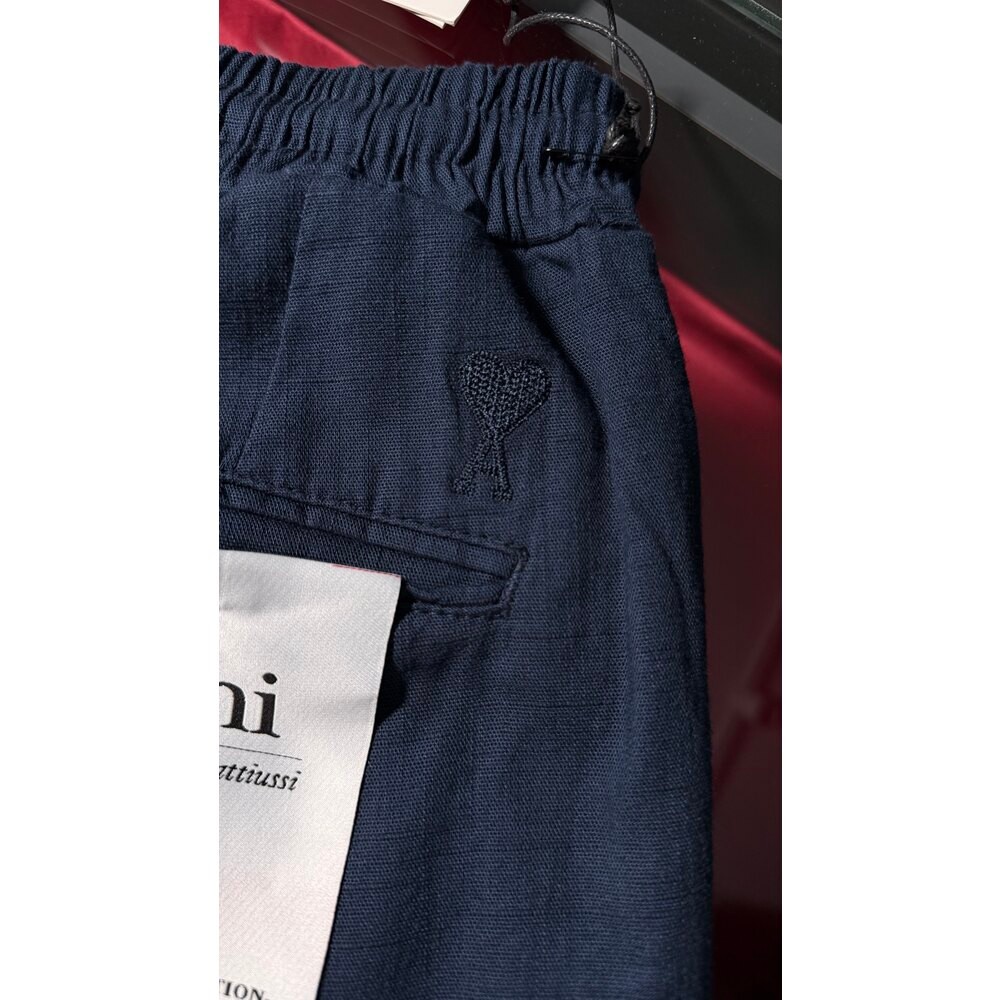 Lacivert Baggy Kalıp Keten Pantalon