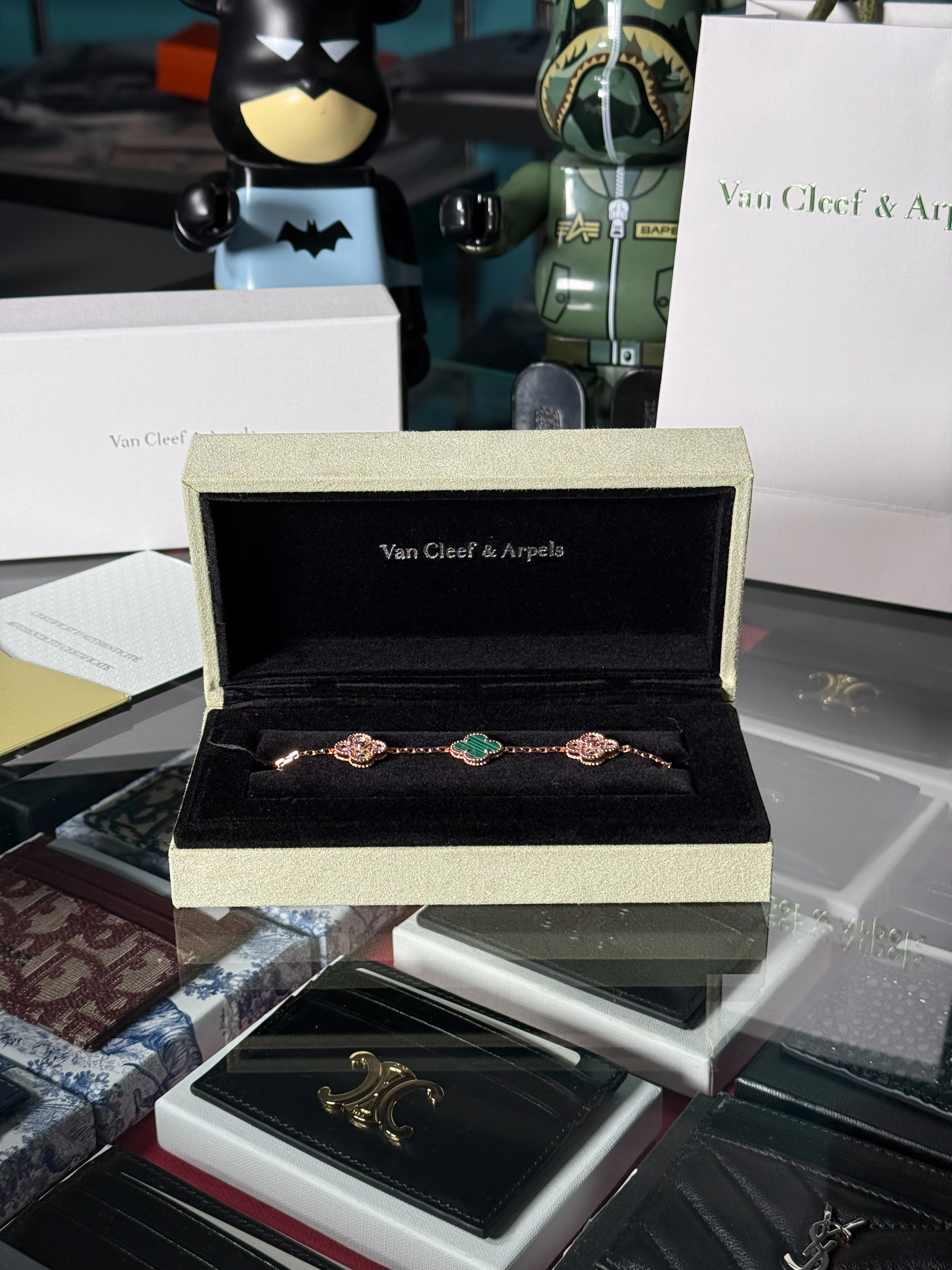 Rose Gold Yeşil Pırlanta Taşlı Unisex Bileklik