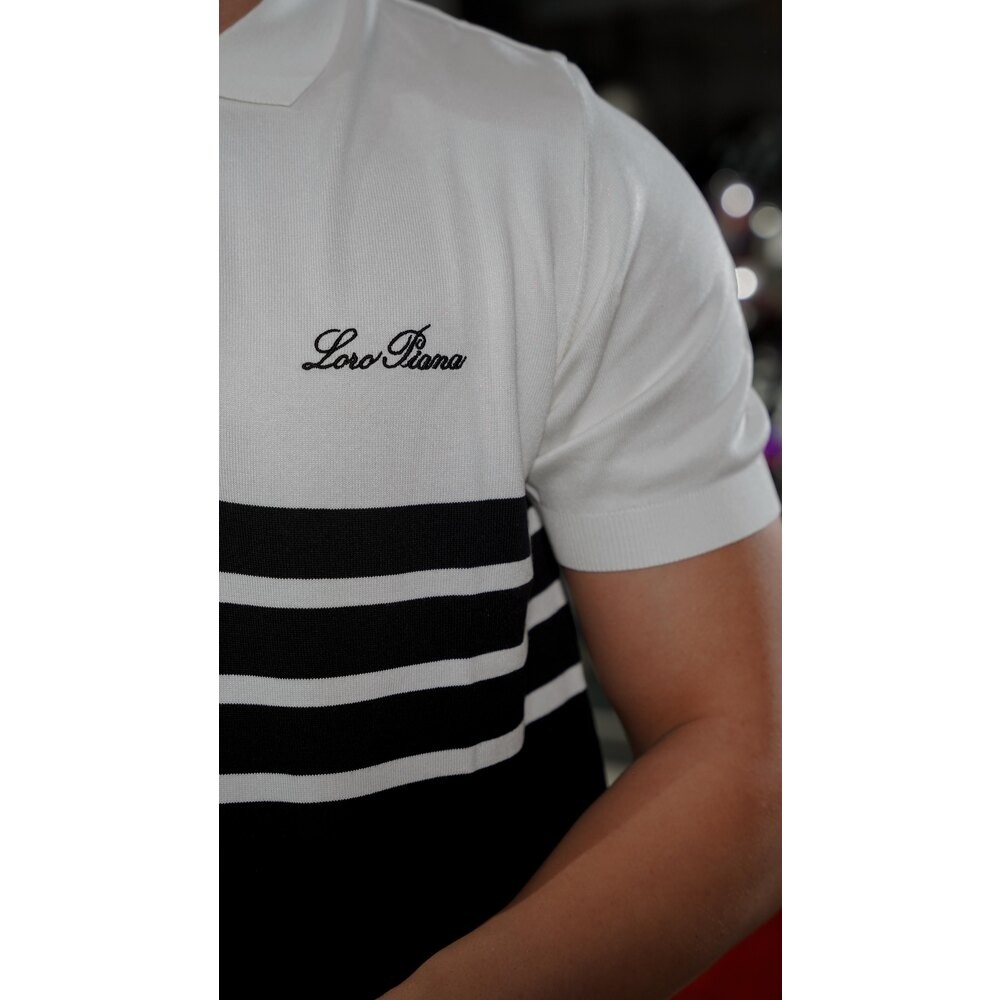 Yatay Çizgili Erkek Triko Polo T-shirt