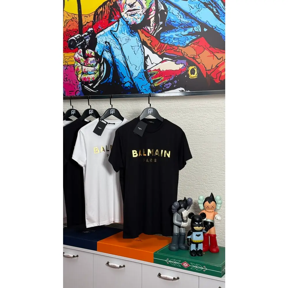 Balmain Paris Altın Logo Baskılı Erkek T-shirt Fiyatları ve
