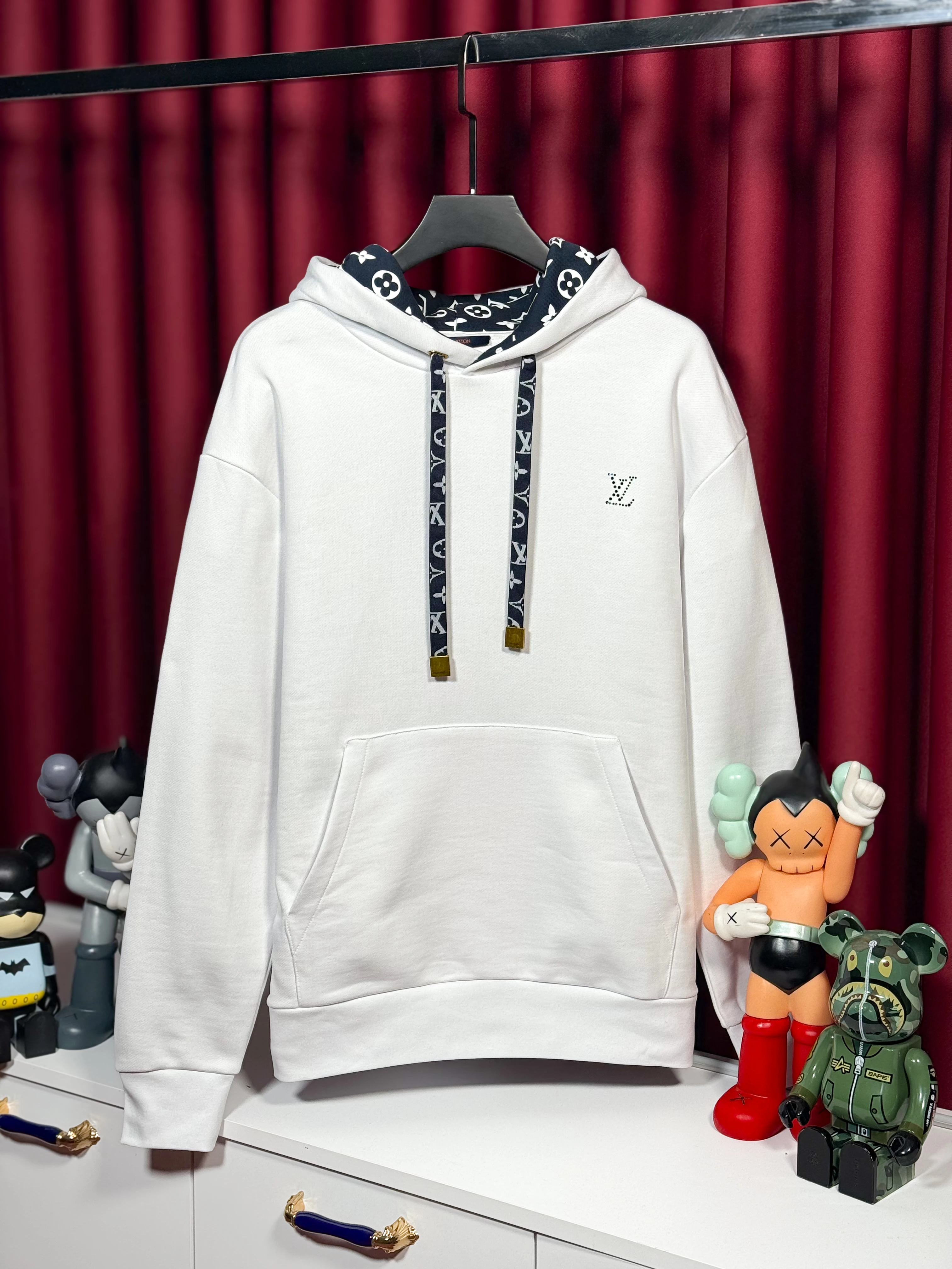 Monogram Desenli Beyaz Erkek Kapşonlu Sweatshirt