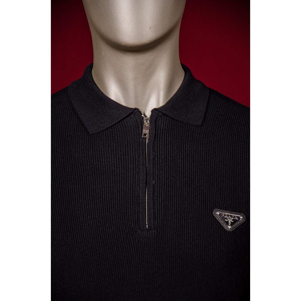 Yarım Fermuarlı Triko Erkek Polo Yaka T-shirt